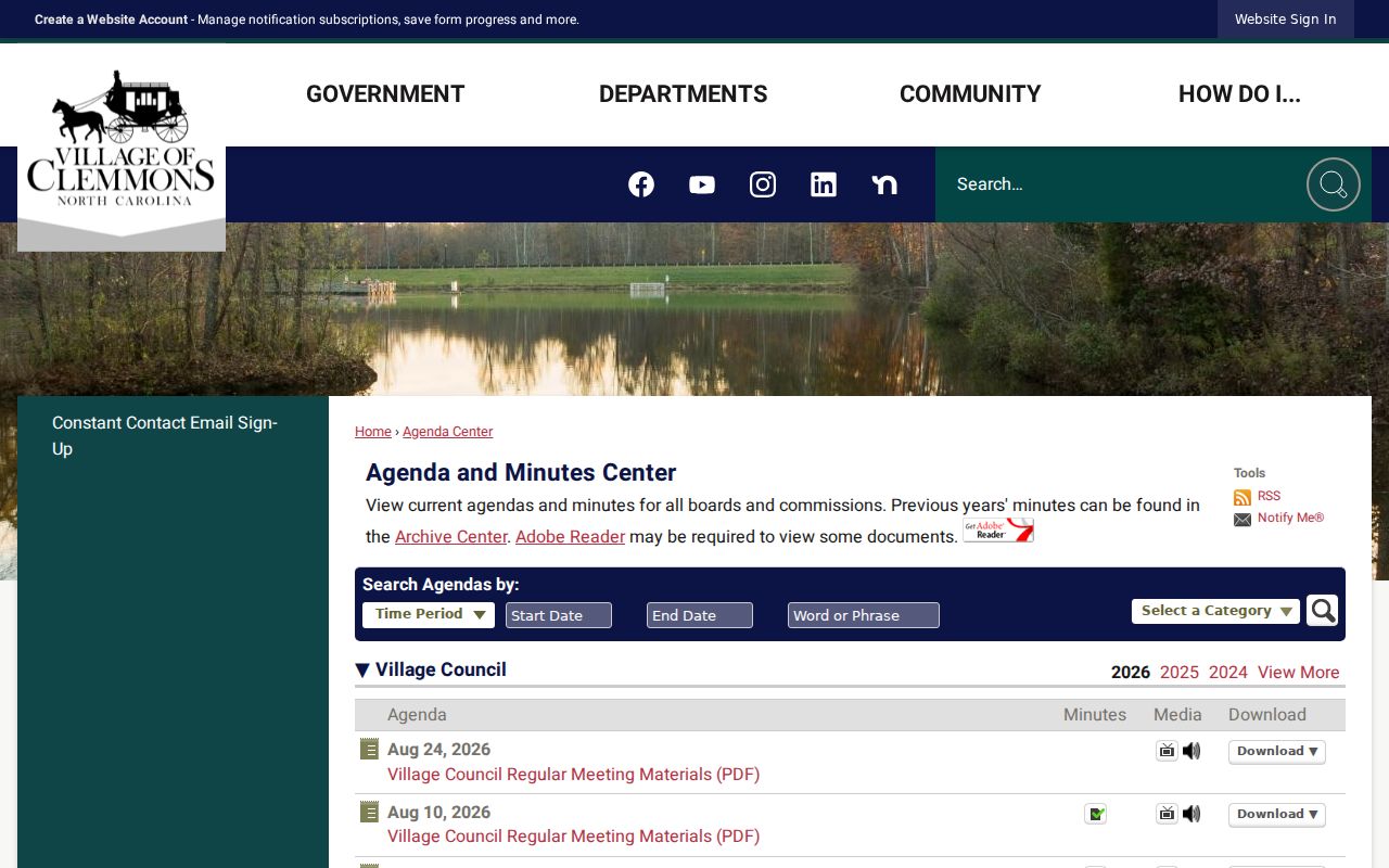 Clemmons neighbors public agenda archive search controls