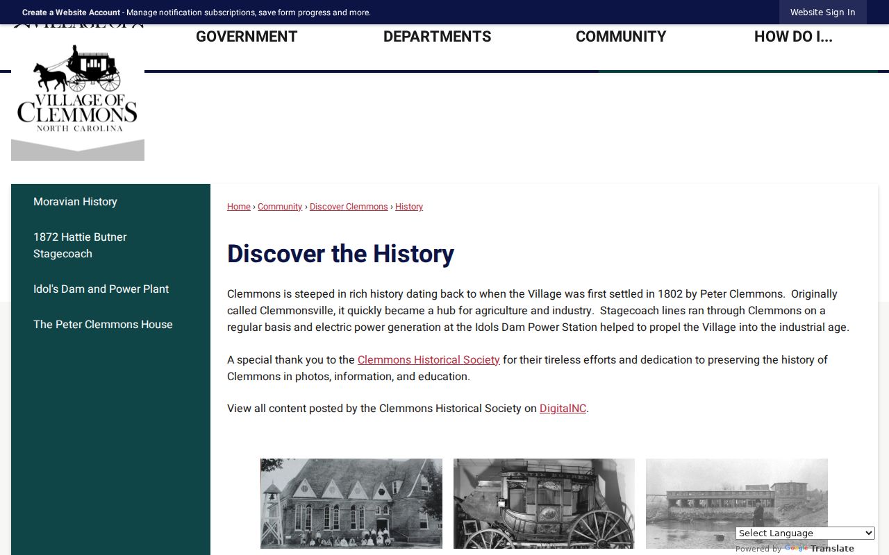 Clemmons previous residents research using the Village of Clemmons history source